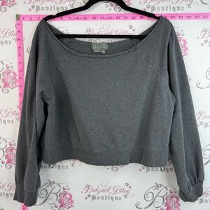 Anthropologie sweater slouchy dark Charcoal Gray Scoop-Neck Cropped Sweatshirt